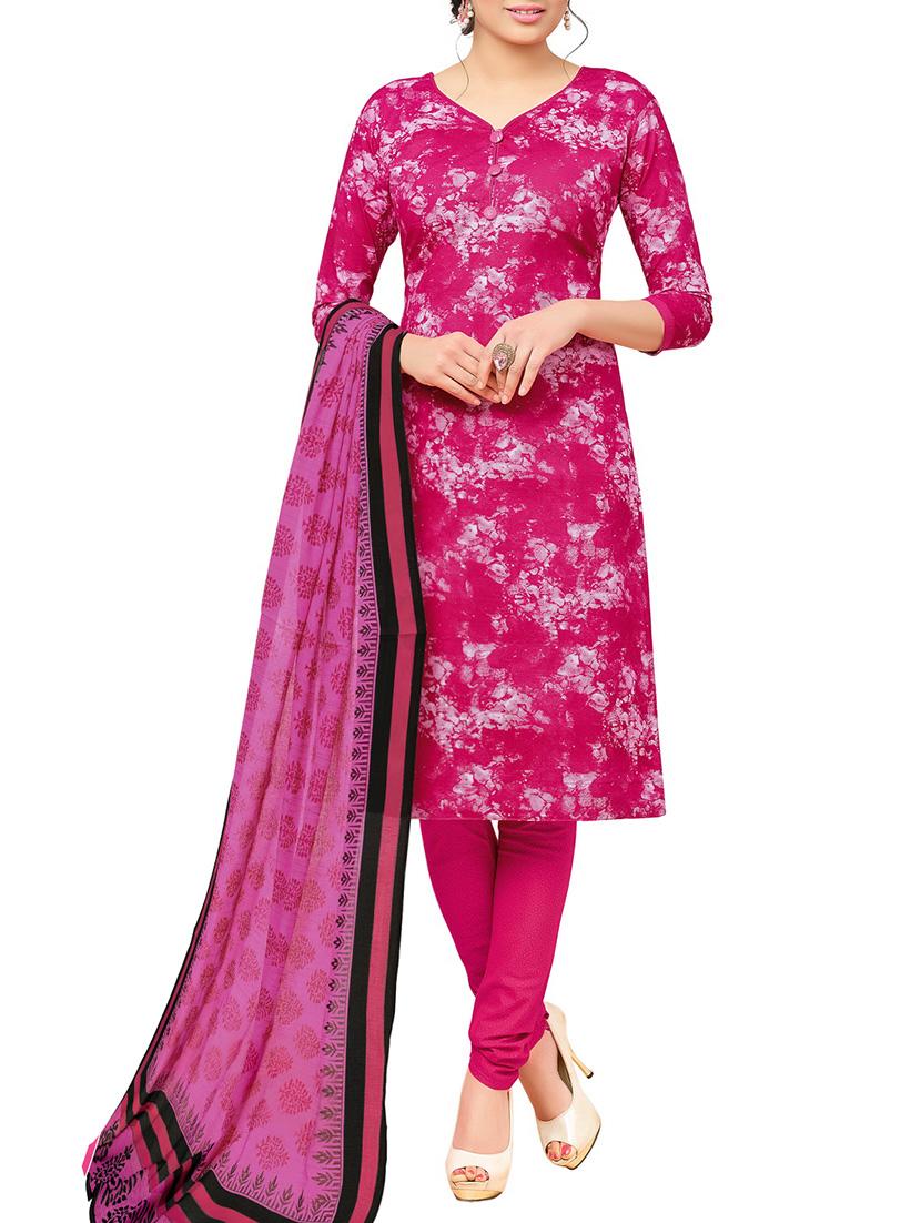 pink cotton churidaar suits unstitched suit - 14885417 - Zoom Image - 1