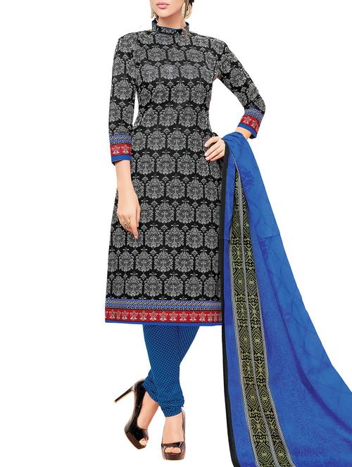 grey cotton churidaar suits unstitched suit - 14885418 - Standard Image - 1