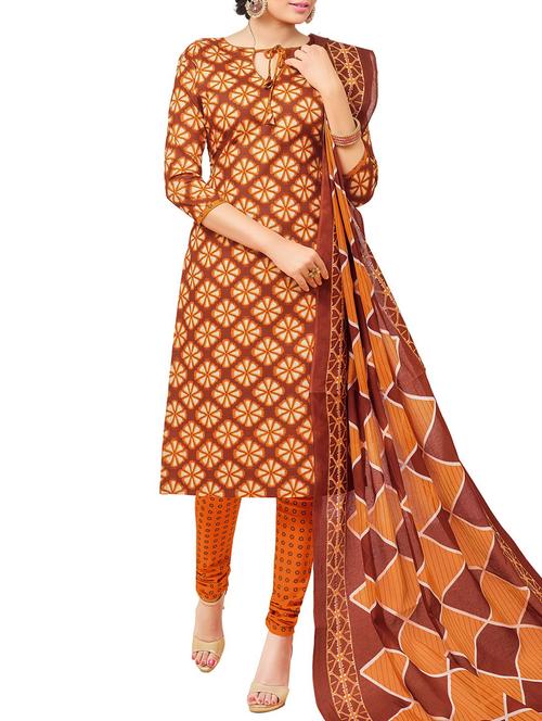 Brown churidaar suits unstitched suit - 14885420 - Very Small Image - 1