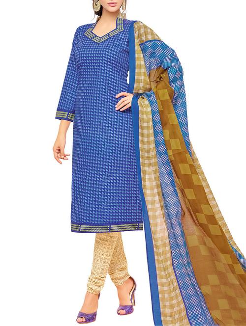 blue cotton churidaar suits unstitched suit - 14885421 - Standard Image - 1