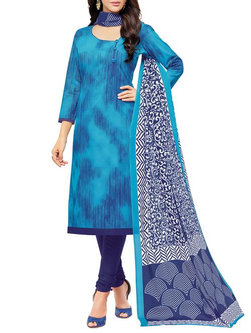 sky blue cotton churidaar suits unstitched suit - 14885426 - Very Small Image - 1