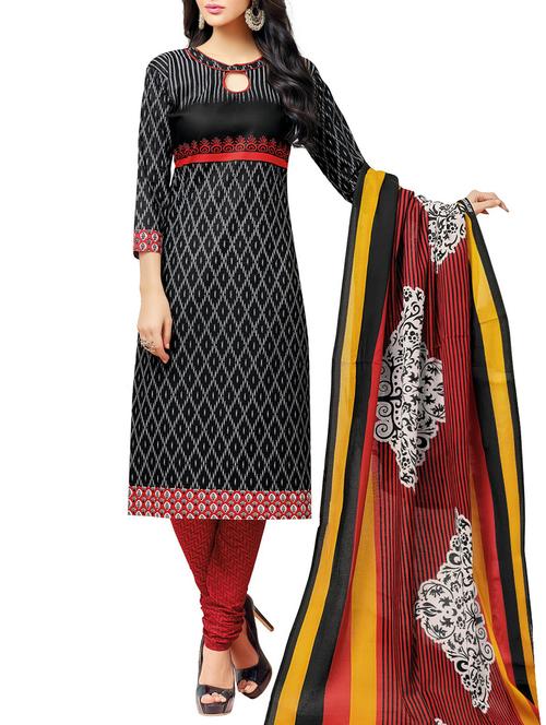 black cotton churidaar suits unstitched suit - 14885433 - Standard Image - 1