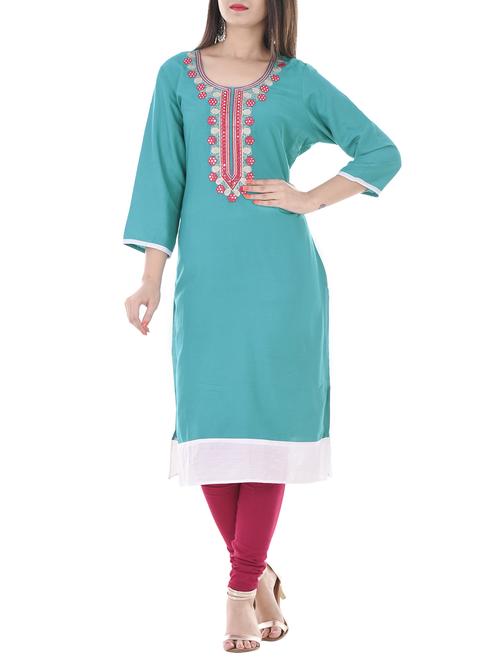 green cotton straight kurta - 14885576 - Standard Image - 1