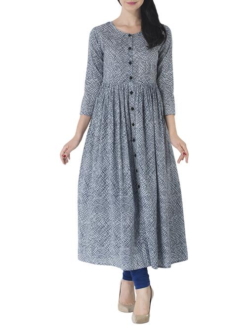 grey cotton flared kurta - 14885592 - Standard Image - 1