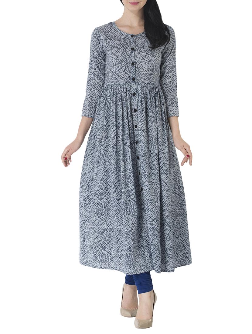 grey cotton flared kurta - 14885592 - Zoom Image - 1