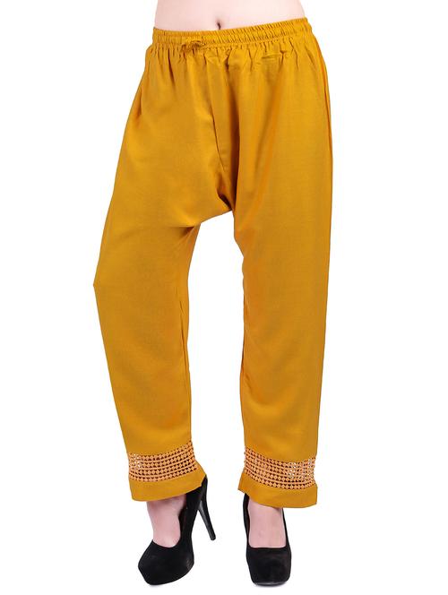 mustard rayon straight palazzo - 14886009 - Standard Image - 1