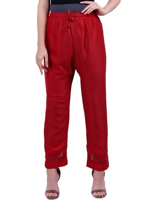 maroon rayon straight palazzo - 14886011 - Standard Image - 1
