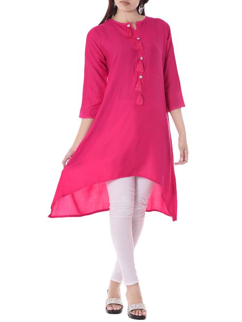 pink rayon highlow kurta - 14886042 - Very Small Image - 1