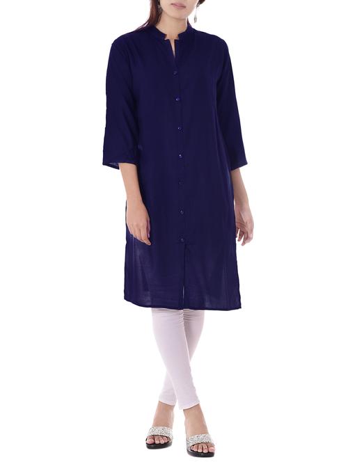 blue rayon straight kurta - 14886044 - Standard Image - 1