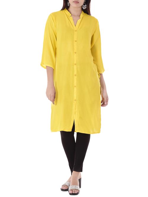 yellow rayon straight kurta - 14886046 - Standard Image - 1