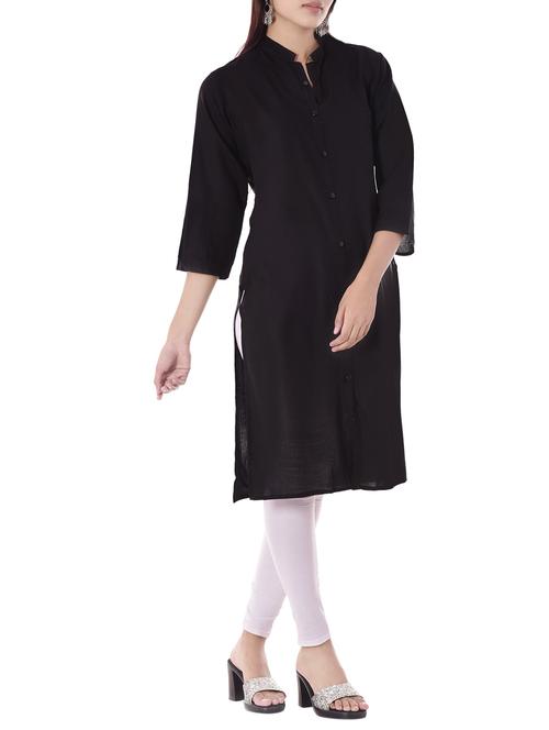 black rayon solid kurta - 14886047 - Standard Image - 1