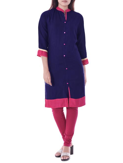 blue rayon straight kurta - 14886049 - Standard Image - 1