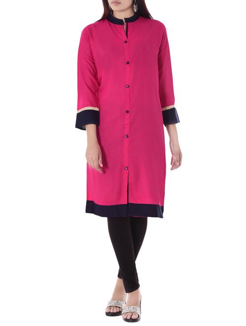 pink rayon straight kurta - 14886050 - Standard Image - 1