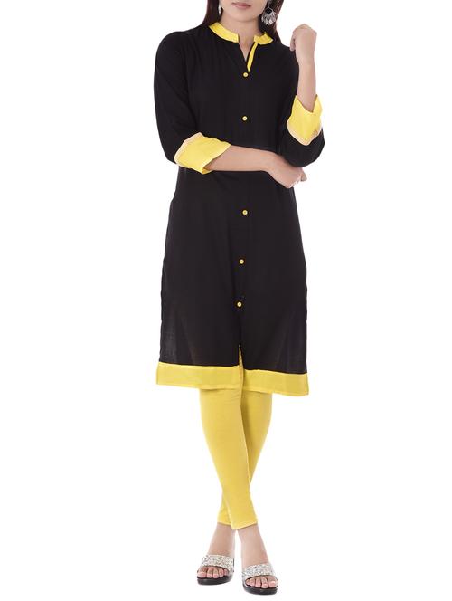 black rayon straight kurta - 14886051 - Standard Image - 1