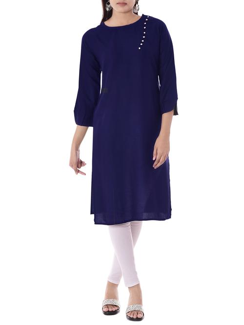 blue rayon straight solid kurta - 14886055 - Very Small Image - 1