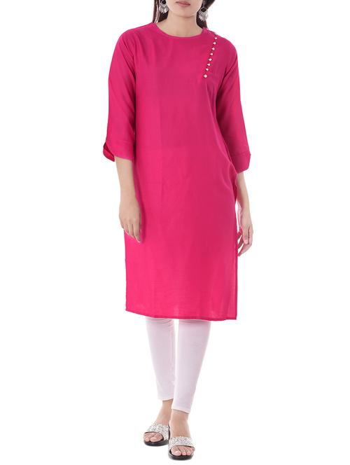 pink rayon straight kurta - 14886056 - Standard Image - 1