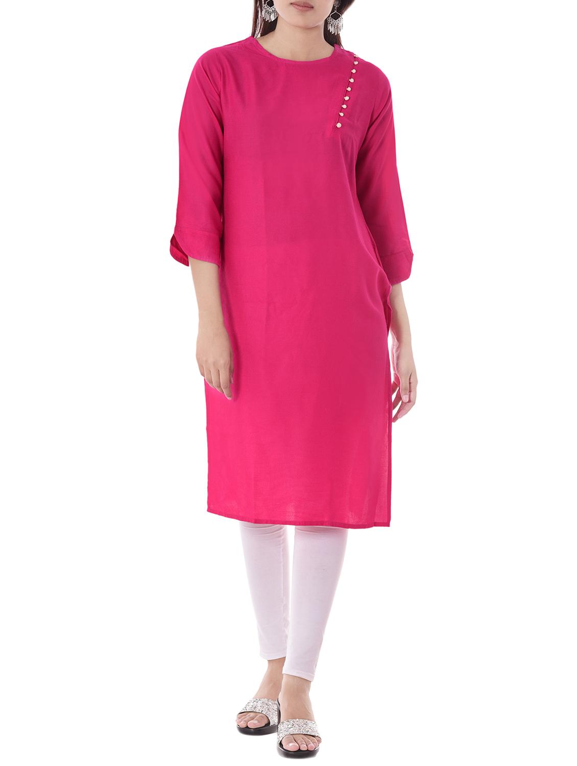 pink rayon straight kurta - 14886056 - Zoom Image - 1