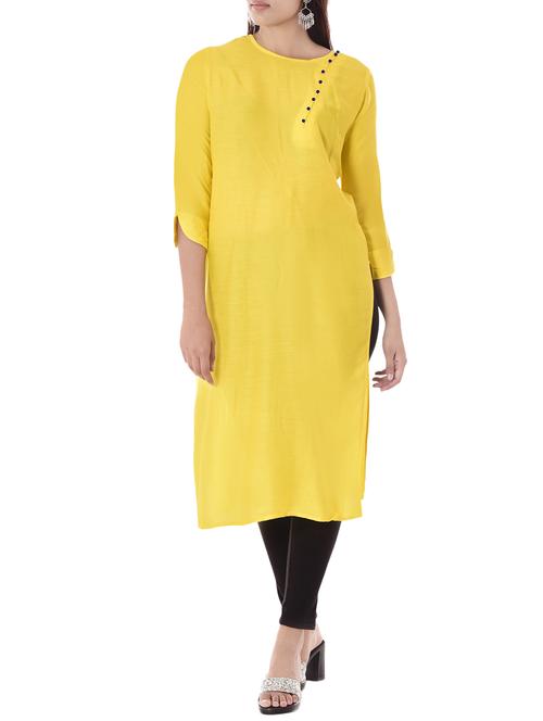 yellow rayon straight kurta - 14886057 - Standard Image - 1