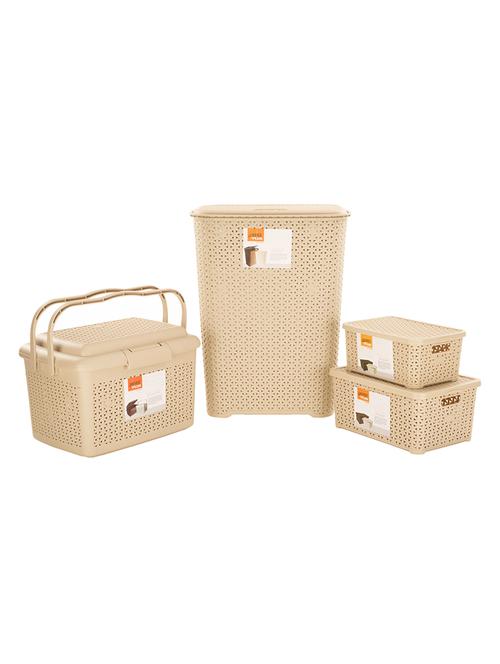 Laundary Basket & Baskets with lid, Ivory (pack of 4) - 14886101 - Very Small Image - 1
