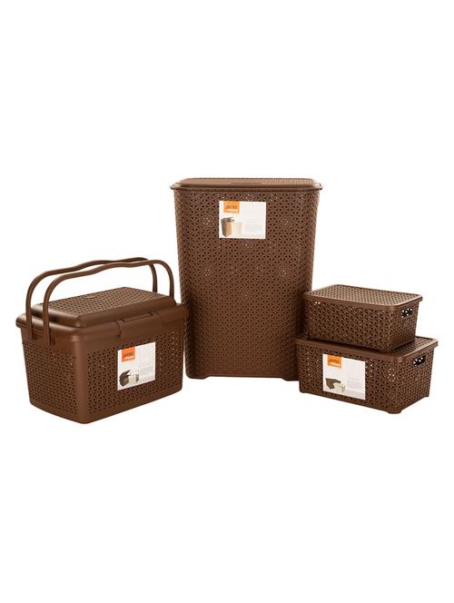 Laundary Basket & Baskets with lid, Brown (pack of 4) - 14886102 - Very Small Image - 1