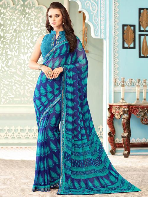 Leaf printed saree with blouse - 14886335 - Very Small Image - 1