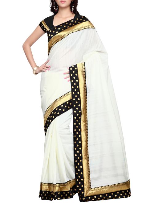 white matka silk bordered saree with blouse - 14886419 - Very Small Image - 1