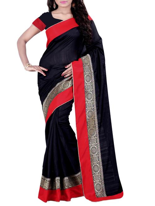 black matka silk bordered saree with blouse - 14886428 - Very Small Image - 1