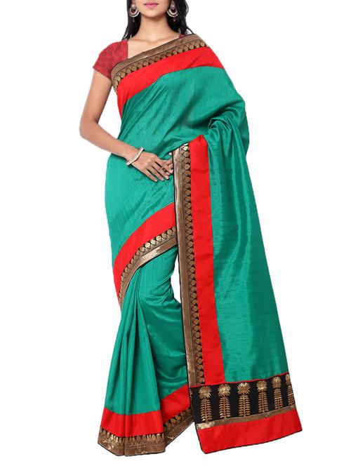 green matka silk bordered saree with blouse - 14886431 - Very Small Image - 1