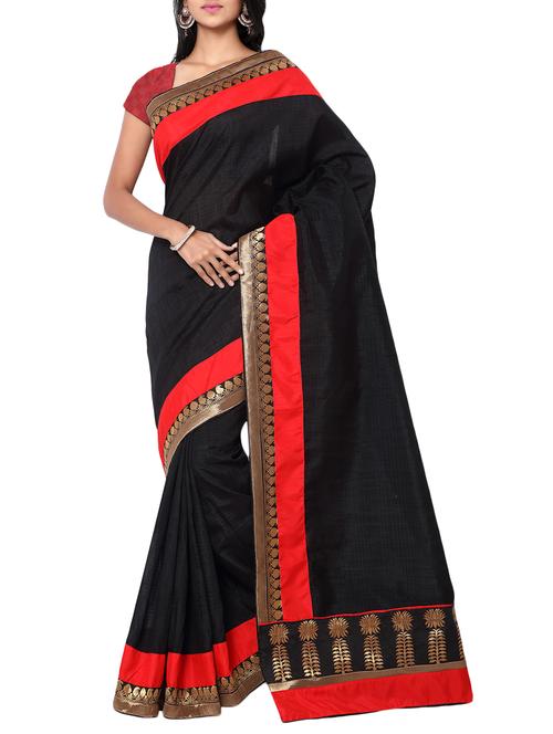 black matka silk bordered saree with blouse - 14886433 - Standard Image - 1