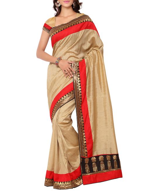 beige matka silk bordered saree with blouse - 14886434 - Very Small Image - 1