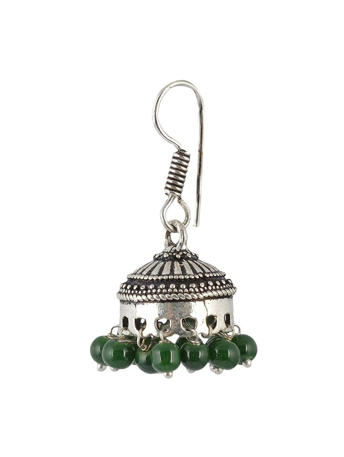green metal jhumka earrings - 14886529 - Zoom Image - 2