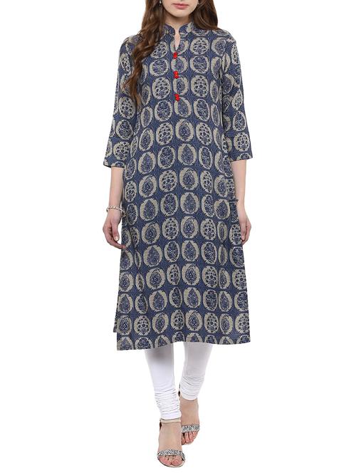 blue cotton indigo kurta - 14886616 - Very Small Image - 1