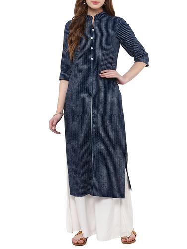 blue cotton indigo kurta - 14886618 - Very Small Image - 1