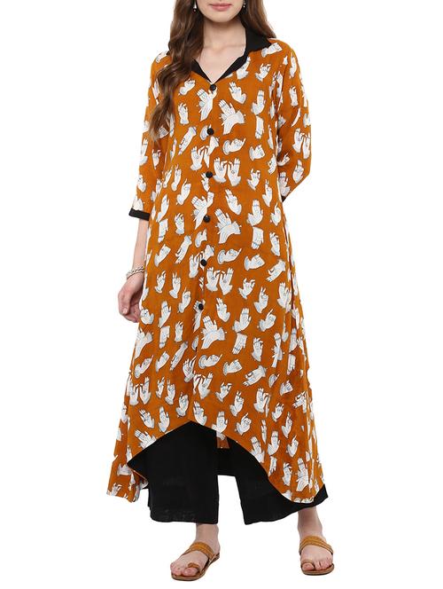 brown colored rayon asymmetric kurta - 14886620 - Very Small Image - 1