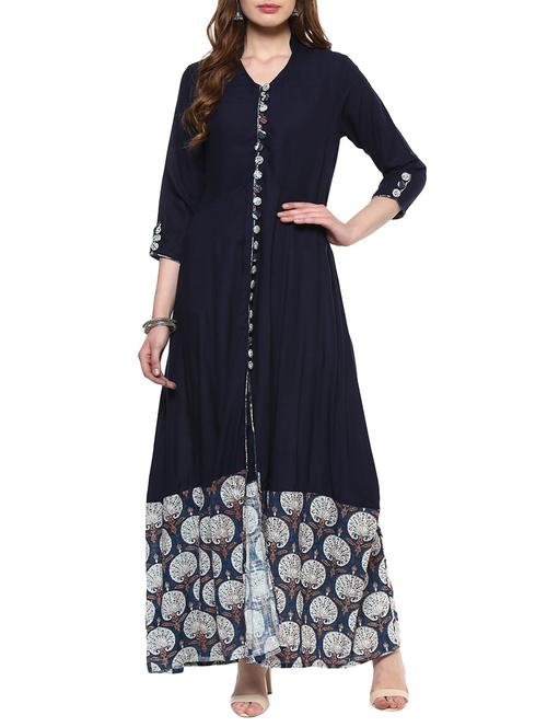 blue rayon flared kurta - 14886625 - Very Small Image - 1