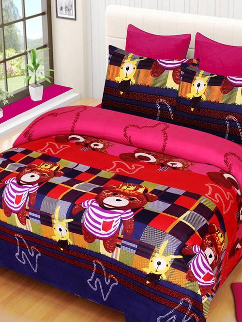 Cartoon Print Double Bedsheet with 2 Pillow Covers - 14886725 - Standard Image - 1