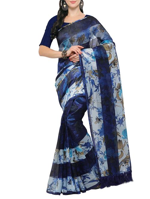 blue tussar silk saree with blouse - 14886931 - Standard Image - 1