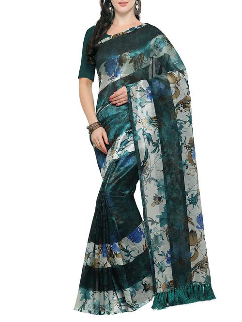 teal green tussar saree with blouse - 14886935 - Very Small Image - 1