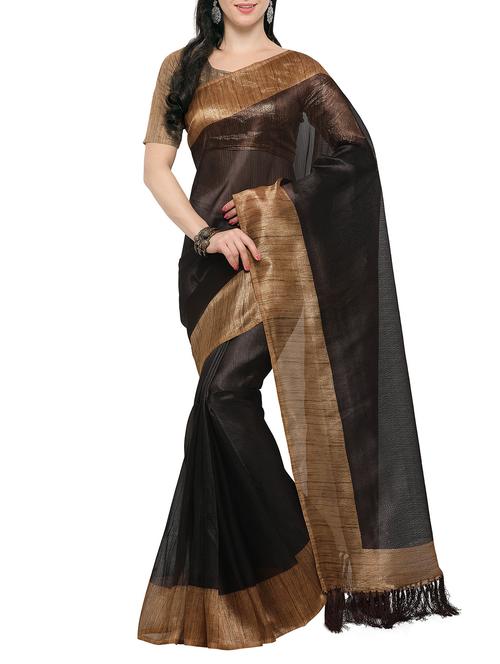 brown tussar silk saree with blouse - 14886949 - Very Small Image - 1