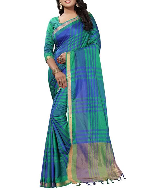 green cotton printed saree with blouse - 14887036 - Very Small Image - 1