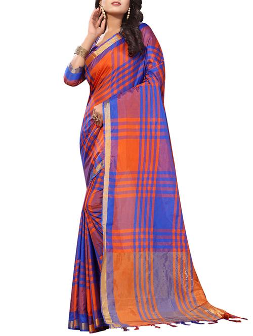 orange woven saree - 14887037 - Very Small Image - 1