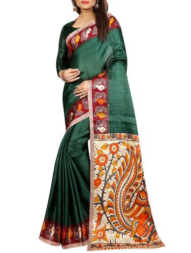 green khadi printed saree with blouse - 14887041 - Very Small Image - 1