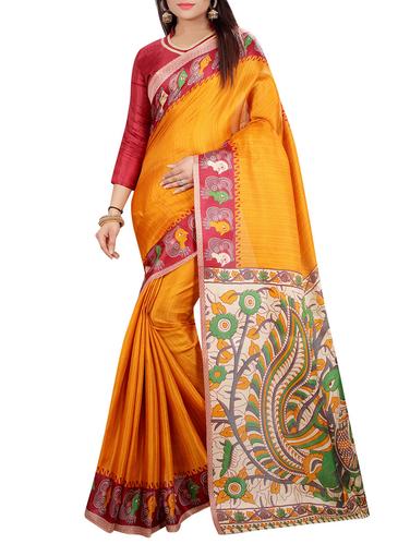 Orange printed saree with blouse - 14887042 - Very Small Image - 1