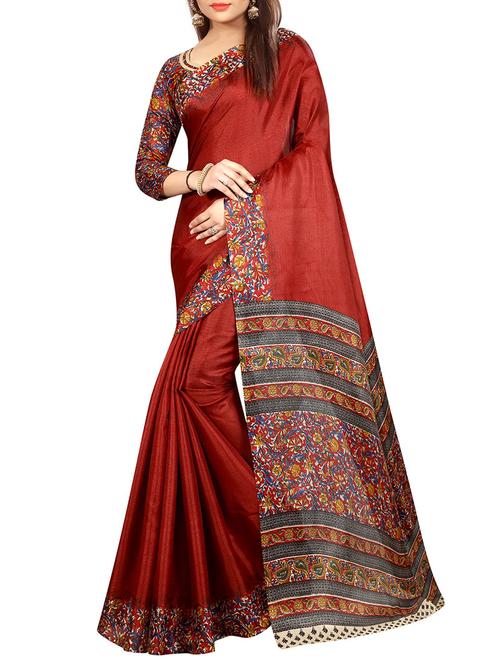 maroon khadi printed saree with blouse - 14887045 - Very Small Image - 1