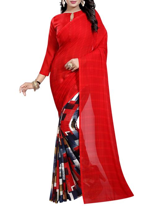 red georgette half and saree - 14887056 - Very Small Image - 1