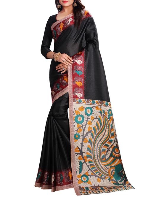 black khadi printed saree with blouse - 14887067 - Very Small Image - 1