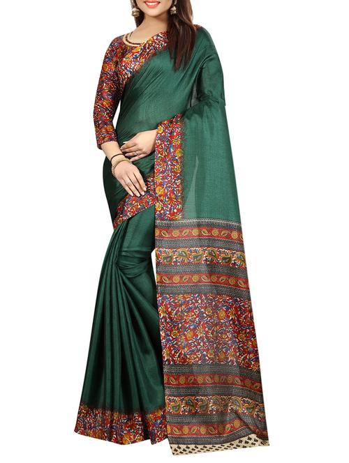 green khadi printed saree with blouse - 14887070 - Very Small Image - 1