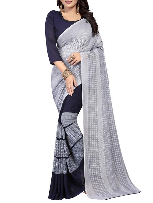 Blue printed saree - 14887071 - Very Small Image - 1