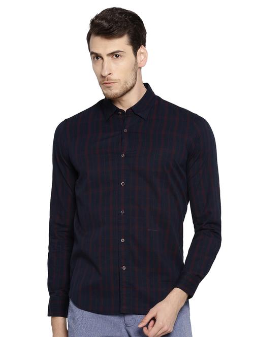 navy blue cotton casual shirt - 14887210 - Very Small Image - 1