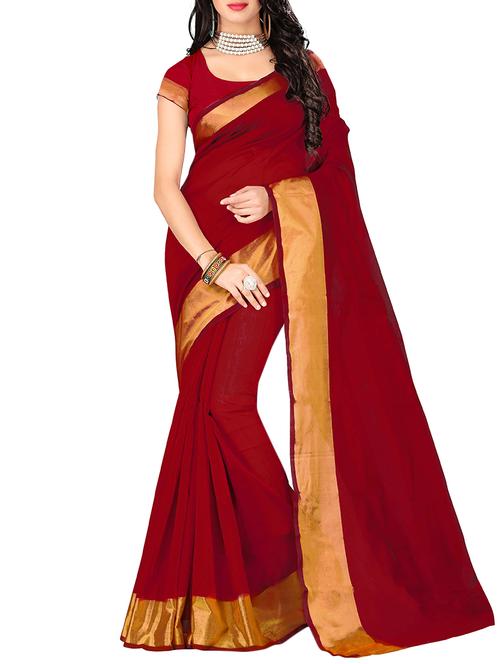 red cotton silk bordered saree with blouse - 14887249 - Standard Image - 1
